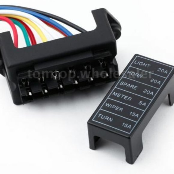 6 Way ATC ATO DC12-32V Circuit Car-Trailer-Boat-ATV Blade Fuse Box  w/5" wires - Picture 2 of 4